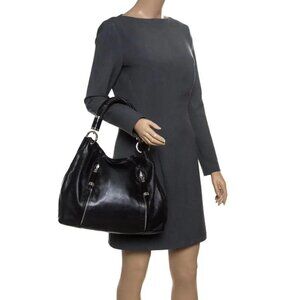 MICHAEL KORS SATCHEL HOBO SHOULDER BAG IN BLACK LEATHER